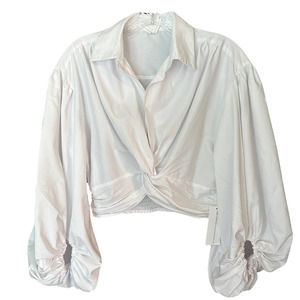 Live 4 Truth Women's Top Cropped White Wrap Twist Collar Puffy 3/4 Sleeve Size M